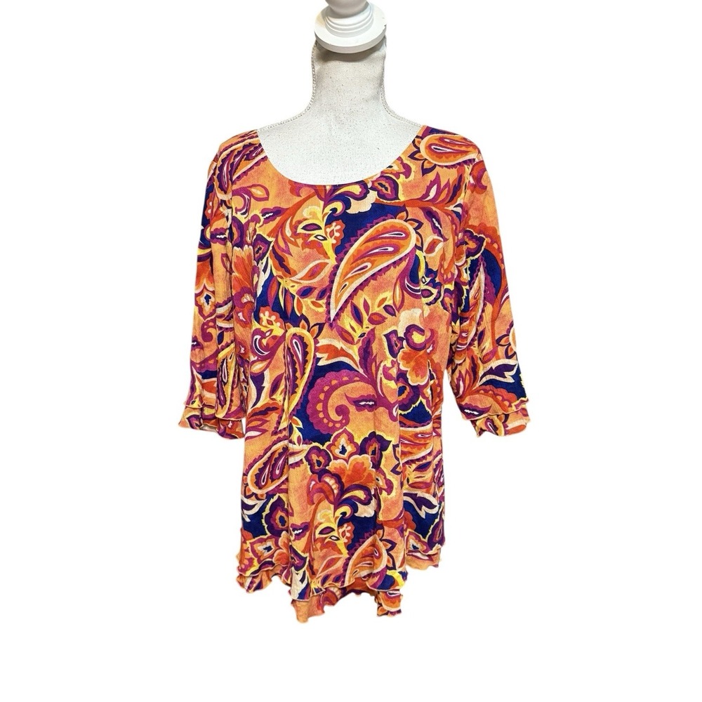 Soft Surroundings Siesta Key Tunic Island Sun Paisley Orange Women's XL NWT